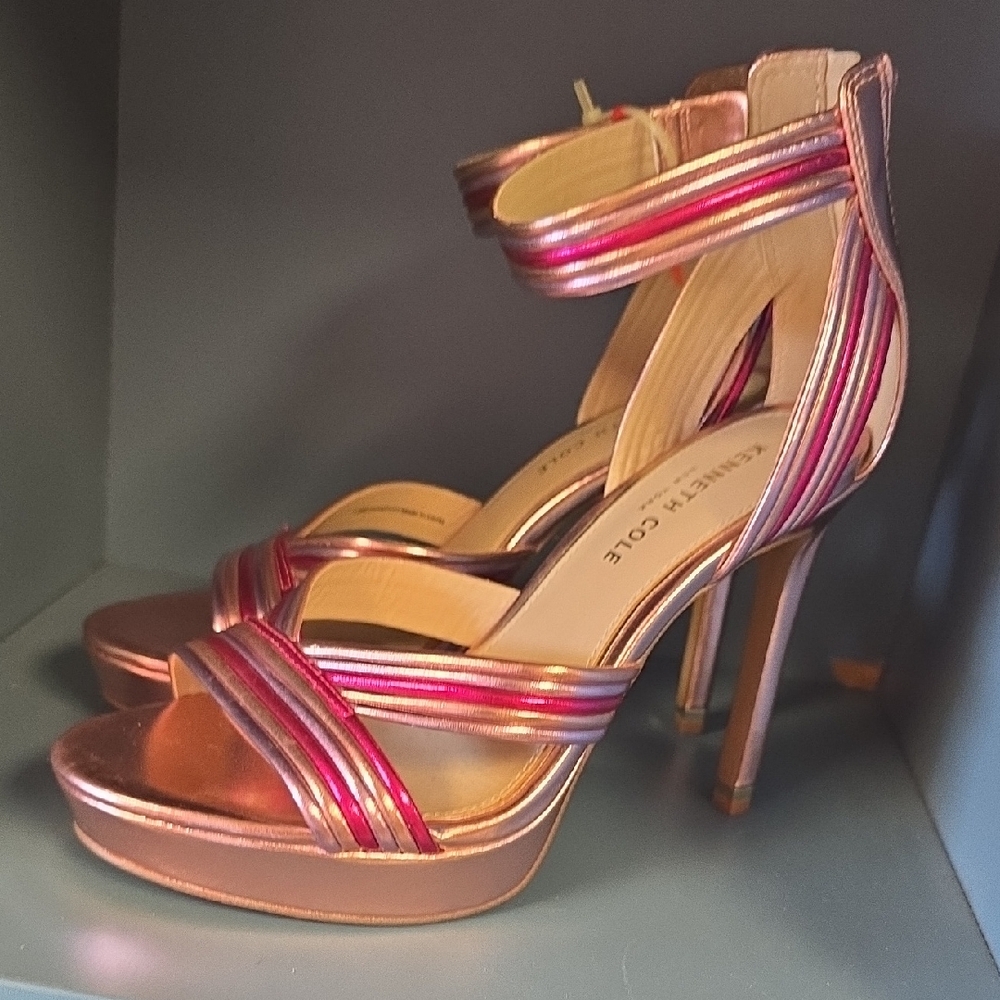 Kenneth Cole New York Rose Gold and Pink Striped Heels
